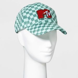 MTV Checkered Print Baseball Hat - Green One Size NWT